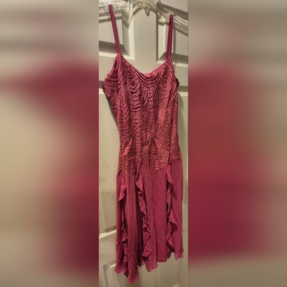 Pink Asymmetrical Ruched Maxi Dress